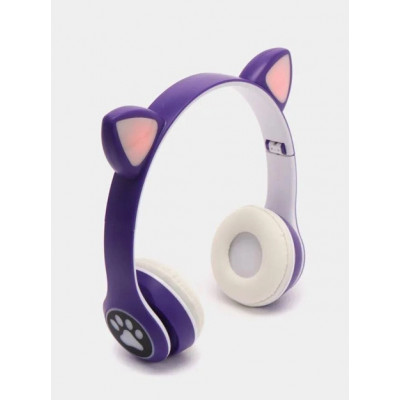 Беспроводные наушники с кошачьими ушками и RGB подсветкой Cat VIV-23M Фиолетовые