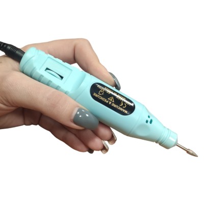 Машинка для маникюра и педикюра фрезер ручка 5 насадок USB Голубой
