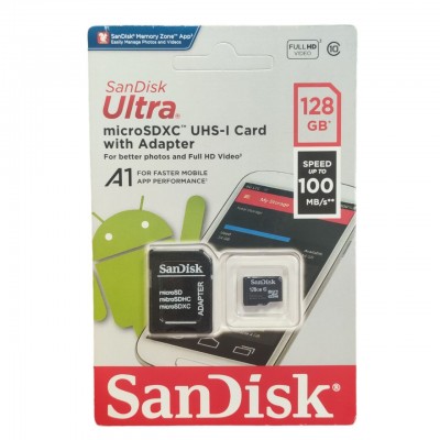 Карта памяти SanDisk Ultra microSDXC 128GB UHS-I + SD адаптер Class 10