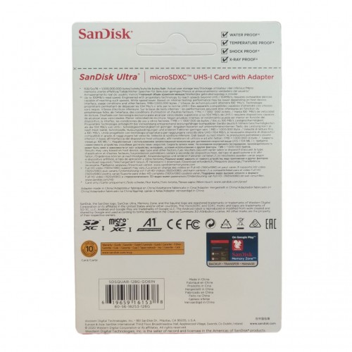 Карта памяти SanDisk Ultra microSDXC 128GB UHS-I + SD адаптер Class 10