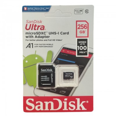 Карта памяти SanDisk Ultra microSDXC 256GB UHS-I + SD адаптер Class 10