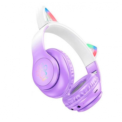 Наушники Hoco W42 Cat Ear Bluetooth с кошачьими ушками и LED подсветкой Фиолетовые с белым