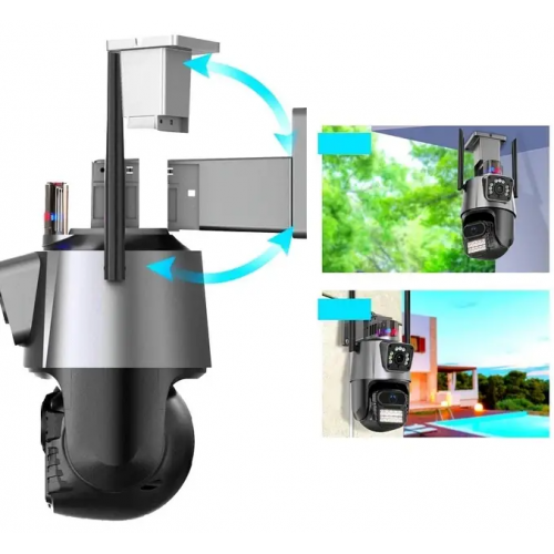 Уличная охранная WIFI камера видеонаблюдения Dual Lens Поворотная камера с сиреной P11