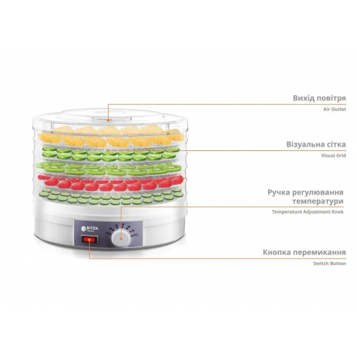 Пищевая сушилка для овощей и фруктов на 5 ярусов BITEK BT-6800 1200Вт