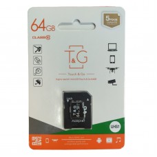 Карта памяти 64Гб MicroSDXC "T&G" флешка 64 гб с адаптером С10 UHS-3