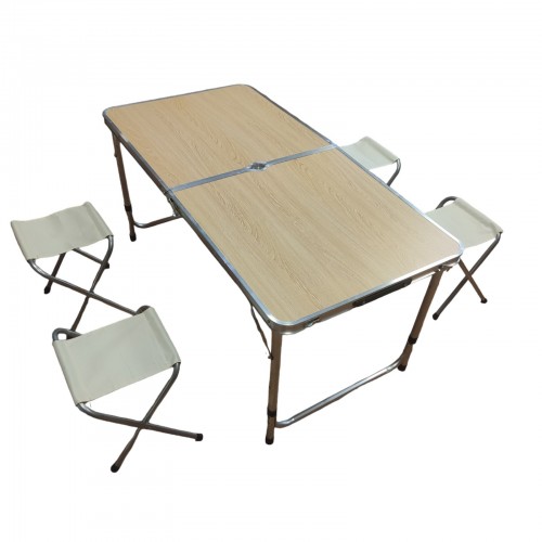 Стол для пикника походной раскладной со 4 стульями Folding Table 120х60х55/60/70 см 3 режима высоты Светлый