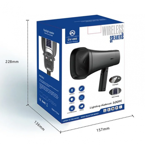 Мегафон на солнечной батарее Bluetooth DV-680 с записью звука Громкоговоритель