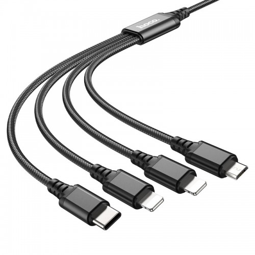 Кабель для зарядки телефонов HOCO X76 4 в 1 USB to Type-C+Lightning+Lightning+MicroUSB 2A Чёрный