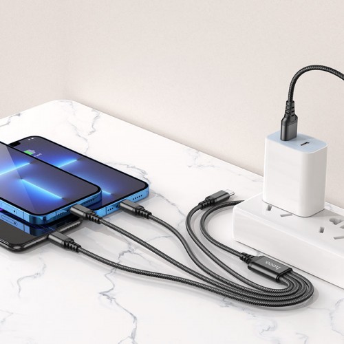 Кабель для зарядки телефонов HOCO X76 4 в 1 USB to Type-C+Lightning+Lightning+MicroUSB 2A Чёрный