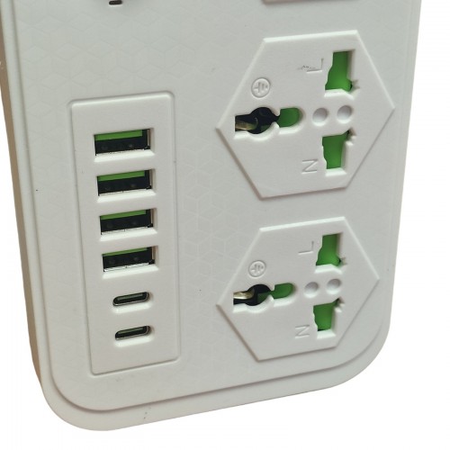 Сетевой удлинитель фильтр Power Socket J07 на 3 розетки + 4 USB 3.4A и 2 Type-C Белый