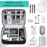 Сумка органайзер для хранения проводов, зарядок, кабелей, аксессуаров, флешек Черная