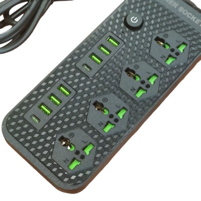 Сетевой удлинитель фильтр Power Socket J08 на 4 розетки + 6 USB 3.4A и 2 Type-C Черный