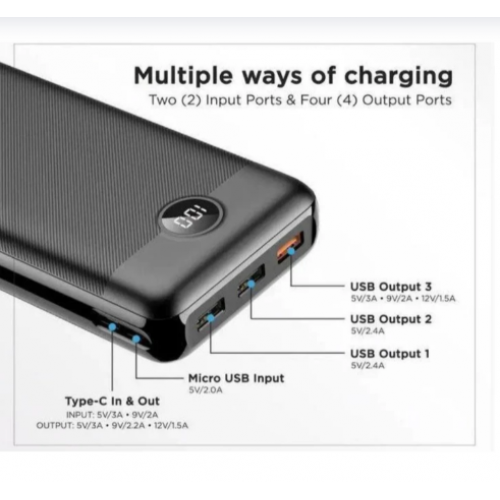 Портативное зарядное устройство Power Bank VEGER VP3008PD 30000mAh, PD20W+QC 3.0