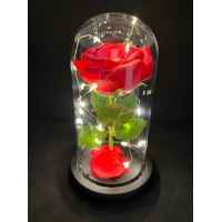Хрустальная роза в колбе классическая красная с подсветкой работа от батареек