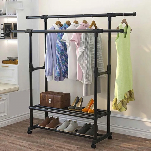 Вешалка для одежды двойная телескопическая Double Garment Rack с регулировкой высоты