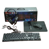 Игровой комплект для геймера 4 в 1 с подсветкой RGB Gaming Мышь Наушники Клавиатура Коврик