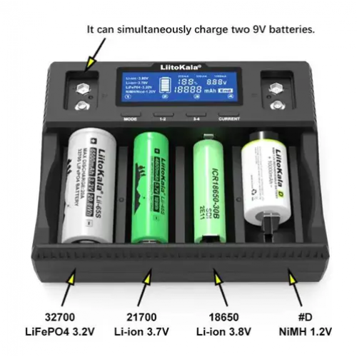 Зарядное устройство LiitoKala Lii-D4XL на 4+2 каналов для Ni-Mh/Li-ion/LiFePo4/крона, 220V/12V, LED+LCD 