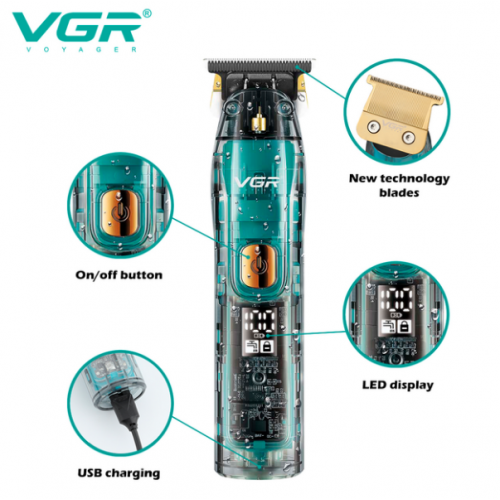 Машинка для стрижки волос триммер для бороды VGR V-961 LED дисплей + 4 насадки