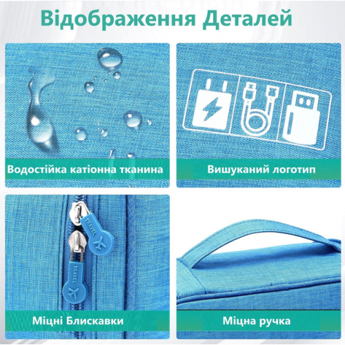 Сумка органайзер для хранения проводов, зарядок, кабелей, аксессуаров, флешек Синяя