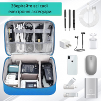 Сумка органайзер для хранения проводов, зарядок, кабелей, аксессуаров, флешек Синяя