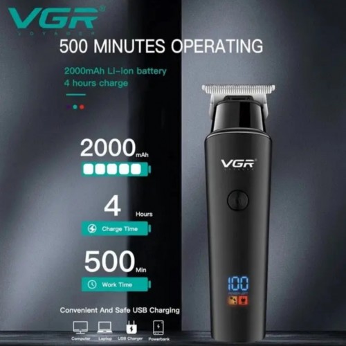 Триммер для волос VGR V-937, с usb-кабелем для зарядки, светодиодным дисплеем, 3 насадками