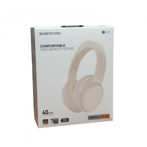 Беспроводные накладные наушники Borofone BO25 Bluetooth V5.3, разъемом AUX Type-C Бежевые