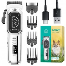 Аккумуляторная машинка для стрижкм животных триммер VGR V-201 + 4 насадки, USB-зарядка 