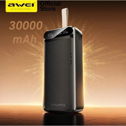 Внешний аккумулятор Power bank Awei PA12 30000mAh PD22,5W+быстрая зарядка батарея зарядка Черный