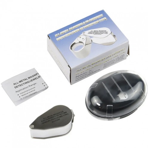Лупа складная 40x с LED и UV-подсветкой, металлическая MG9890