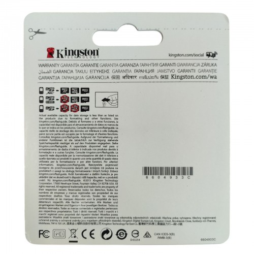 Карта памяти Kingston MicroSD 16GB Class 10 + SD адаптер