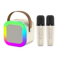 Портативная колонка с 2-мя караоке микрофонами и RGB подсветкой Winso K12 10W Bluetooth, USB, microSD, AUX, Type-C Бежевый