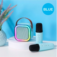 Портативная колонка с 2-мя караоке микрофонами и RGB подсветкой Winso K12 10W Bluetooth, USB, microSD, AUX, Type-C Голубой