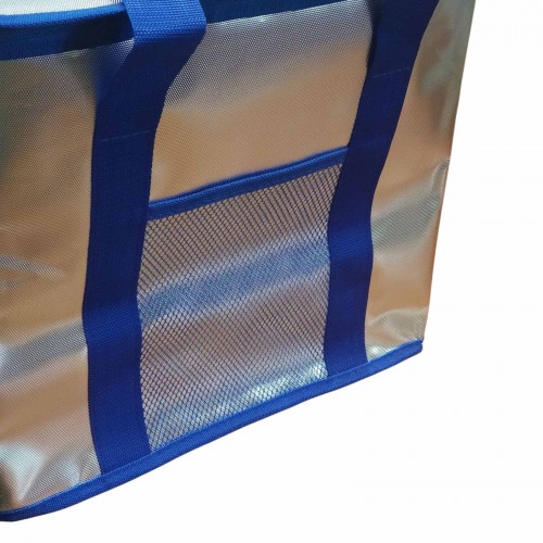 Термосумка для транспортировки холодных и горячих продуктов Серая с синими ручками 25 литров 35х32х19