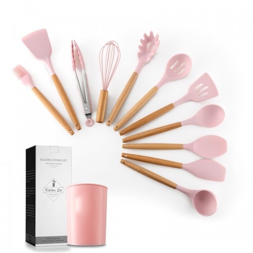 Набор кухонных принадлежностей 12 предметов силиконовый Kitchen Set Розовый