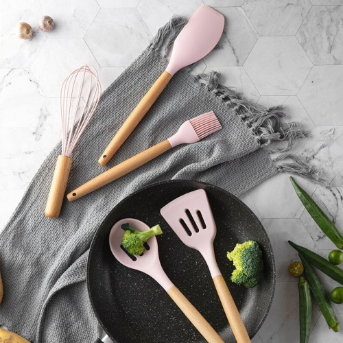 Набор кухонных принадлежностей 12 предметов силиконовый Kitchen Set Розовый