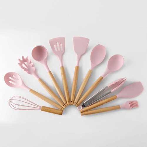 Набор кухонных принадлежностей 12 предметов силиконовый Kitchen Set Розовый