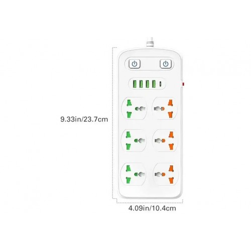 Сетевой удлинитель фильтр CP05 на 6 розеток, 4 USB, 1Type-C, 2 метра Белый