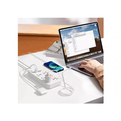 Сетевой удлинитель фильтр CP05 на 6 розеток, 4 USB, 1Type-C, 2 метра Белый