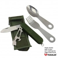 Набор туристический нож, вилка, ложка Traveler 10,5 см K-601