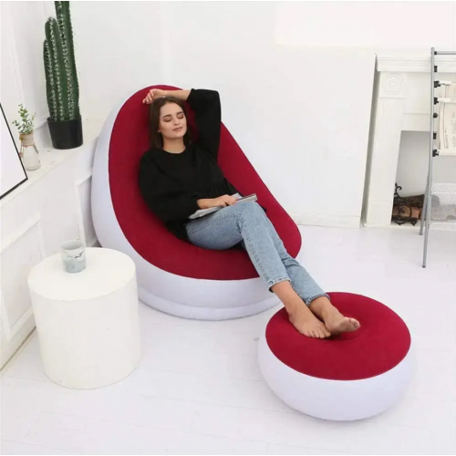 Надувное кресло диван 2в1 с пуфиком для ног A-Sofa до 150 кг Белый с красным