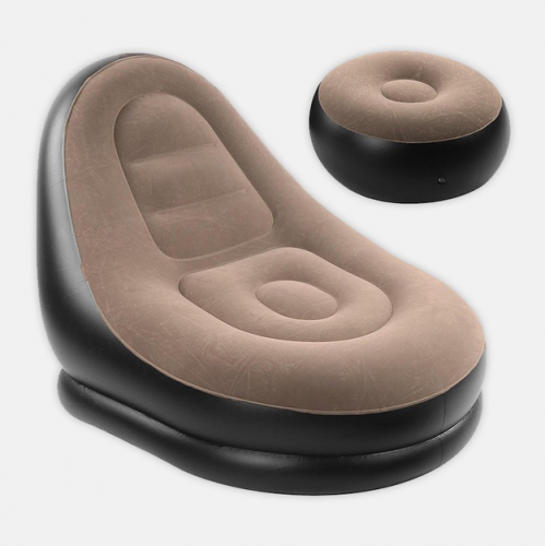 Надувное кресло диван 2в1 с пуфиком для ног A-Sofa до 150 кг Кофейный