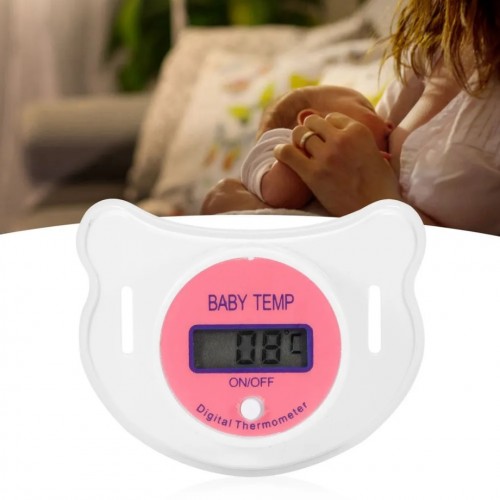 Электронный термометр соска BABY TEMP NJ-347 / Цифровая соска-градусник для младенцев Розовый