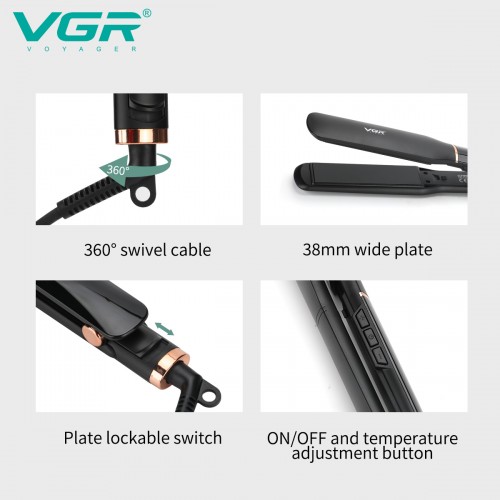 Выпрямитель для волос VGR V-519S, 100-230°C, керамическое покрытие 38 мм, 70 W, LED display