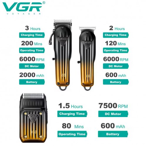Профессиональный набор машинок 3в1 VGR V-644 аккумуляторная машинка для стрижки, триммер и электробритва