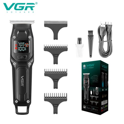 Мужской аккумуляторный триммер для бороды и усов VGR V-964 с 3 сменными насадками 1-3 мм. Черный