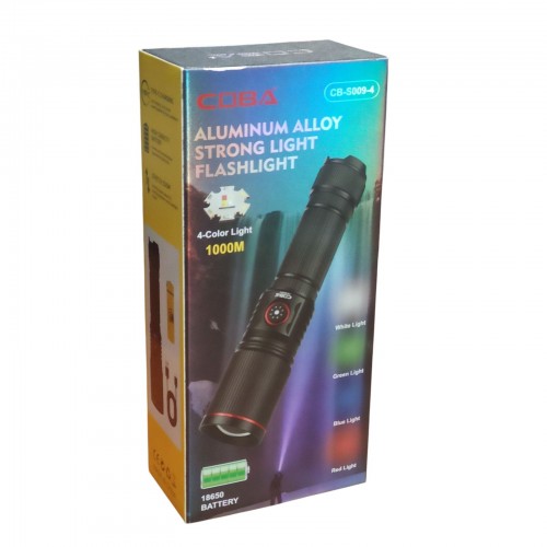 Аккумуляторный фонарь с белым, красным, зелёным, синим светом СОВА CB-S009-4 Черный