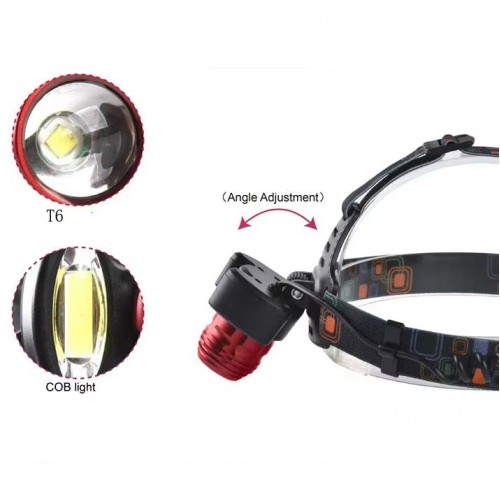 Фонарь налобный с красным светом 2117-T6+2COP (RED), 2x18650, ЗУ micro USB