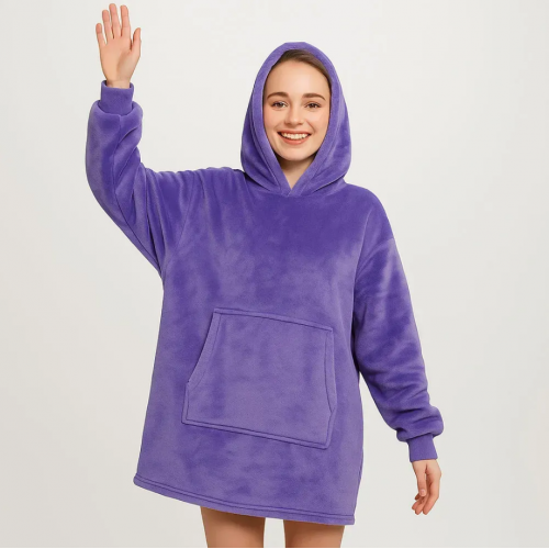 Толстовка-плед с капюшоном Huggle Hoodie Ultra Plush Blanket | Плюшевая кофта | Плед с рукавами Oversize Фиолетовый