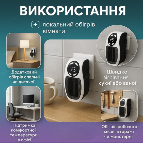 Портативный обогреватель 500W, Portable Heater с пультом и дисплеем / Настенный электрообогреватель