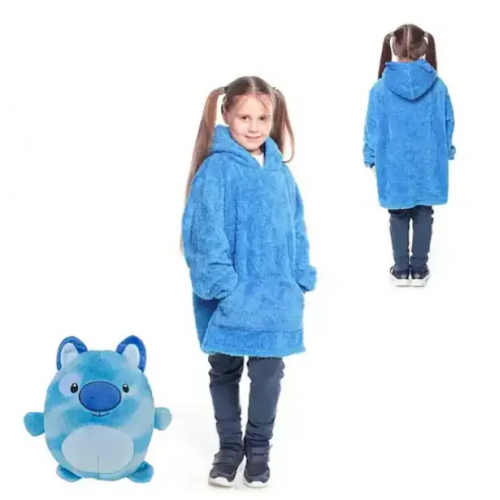 Детская игрушка-толстовка плед трансформер с капюшоном и рукавами 2 в 1 Huggle Pets Hoodie Синий